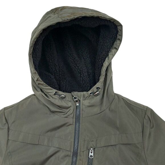 Lucky Brand Softshell Hooded Long Jacket Womens Small Green Sherpa Inside Zip Up - Picture 4 of 11
